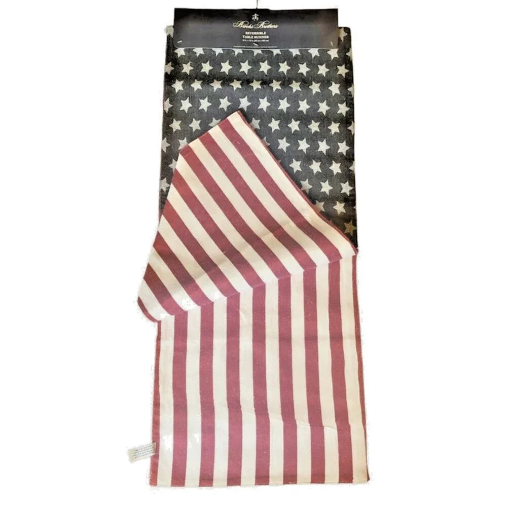 Brooks Brothers Table Runner July 4 Reversible Red White Blue Flag 14x72